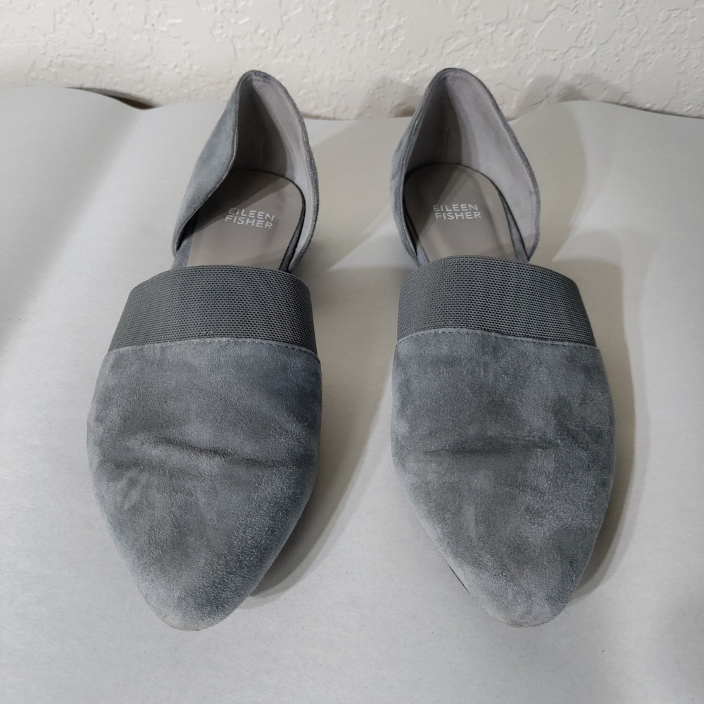 Eileen Fisher Womens Grey Suede Pointed Toe dOrsay Elastic Strap Flats Size 7 - Picture 4 of 8